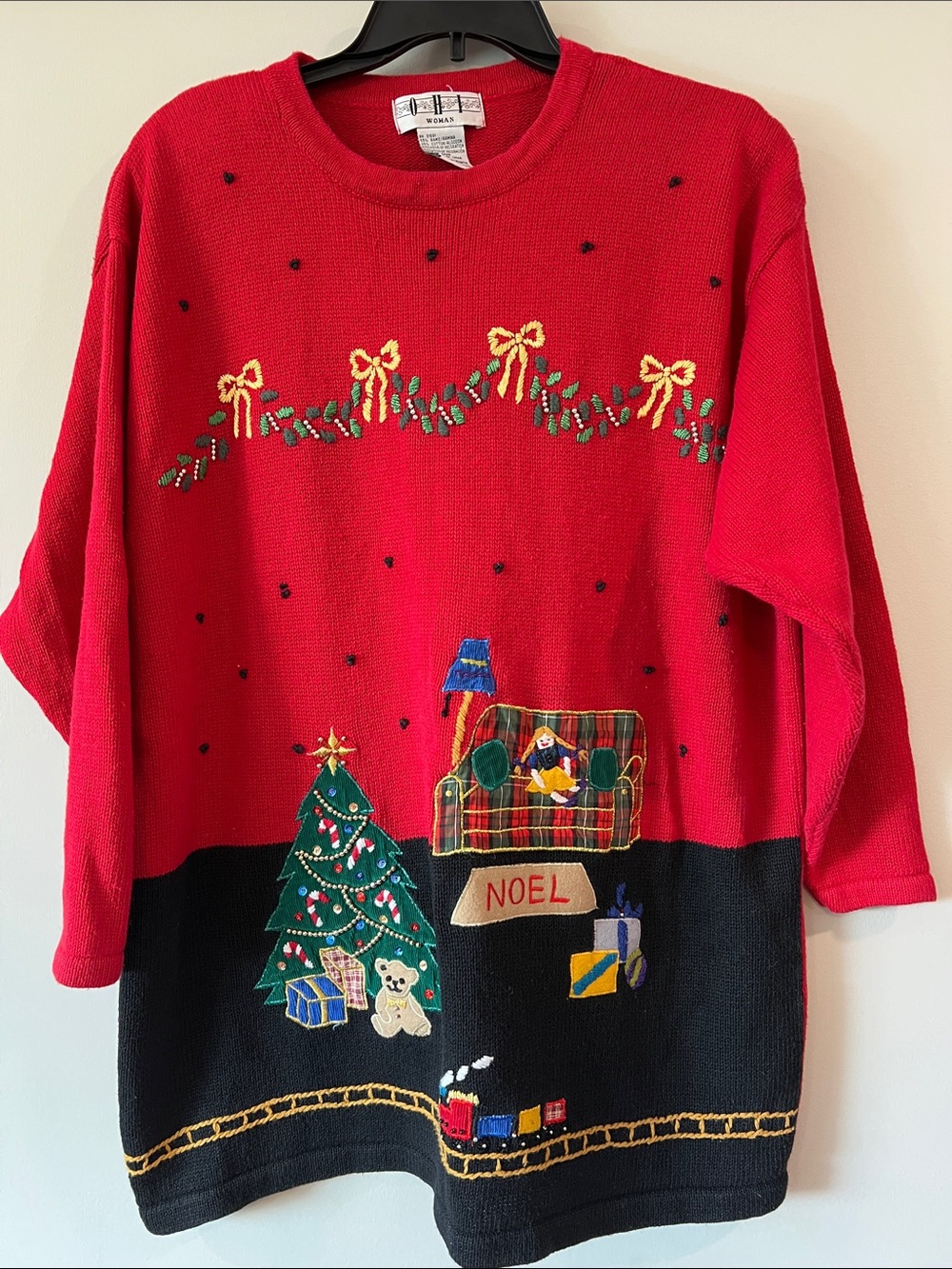 OHI - 2x, Holiday Knit Sweater, beaded, embroidered, vintage